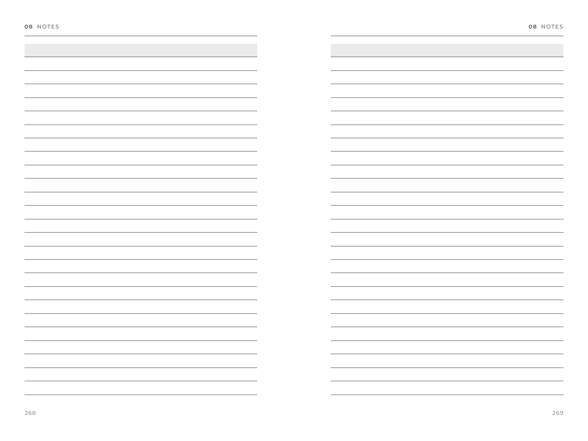 Notes spread, pages 268 and 269: two lined pages.